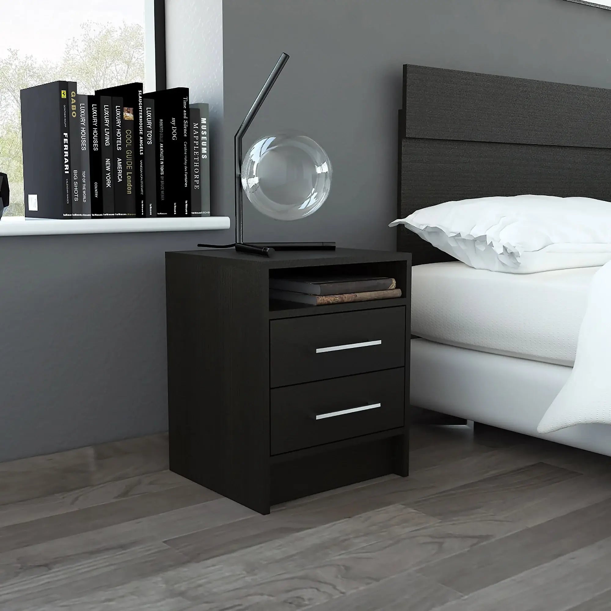 Light and Dark Oak Two Drawer Nightstand - Homeroots - Flyclothing LLC