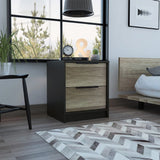 Black Open Compartment Two Drawer Nightstand - Homeroots