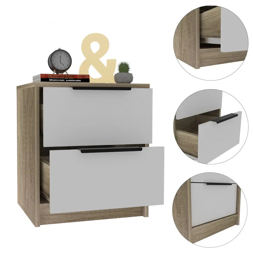 Mod Light Oak and White Two Drawer Nightstand - Homeroots - Flyclothing LLC