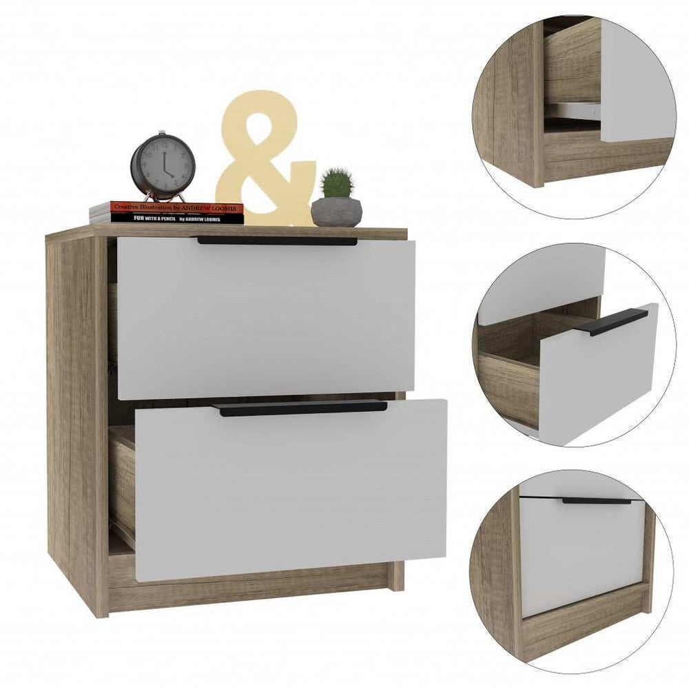 Mod Light Oak and White Two Drawer Nightstand - Homeroots - Flyclothing LLC
