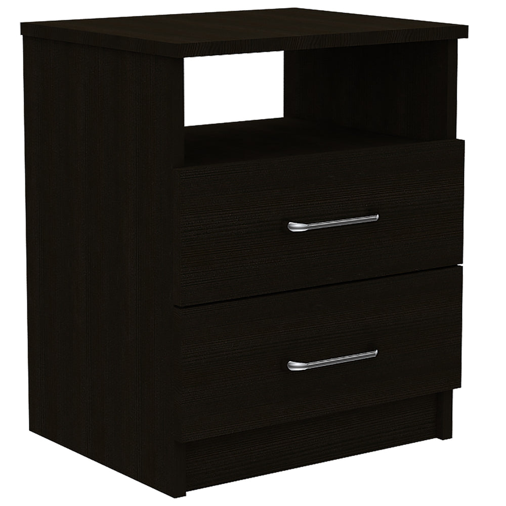 Brown Open Compartment Two Drawer Nightstand - Homeroots