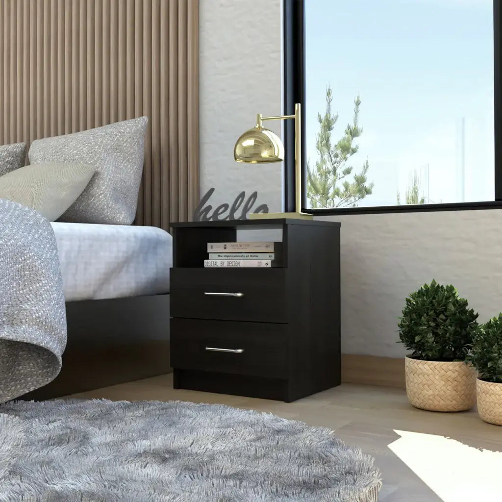 Brown Open Compartment Two Drawer Nightstand - Homeroots - Flyclothing LLC