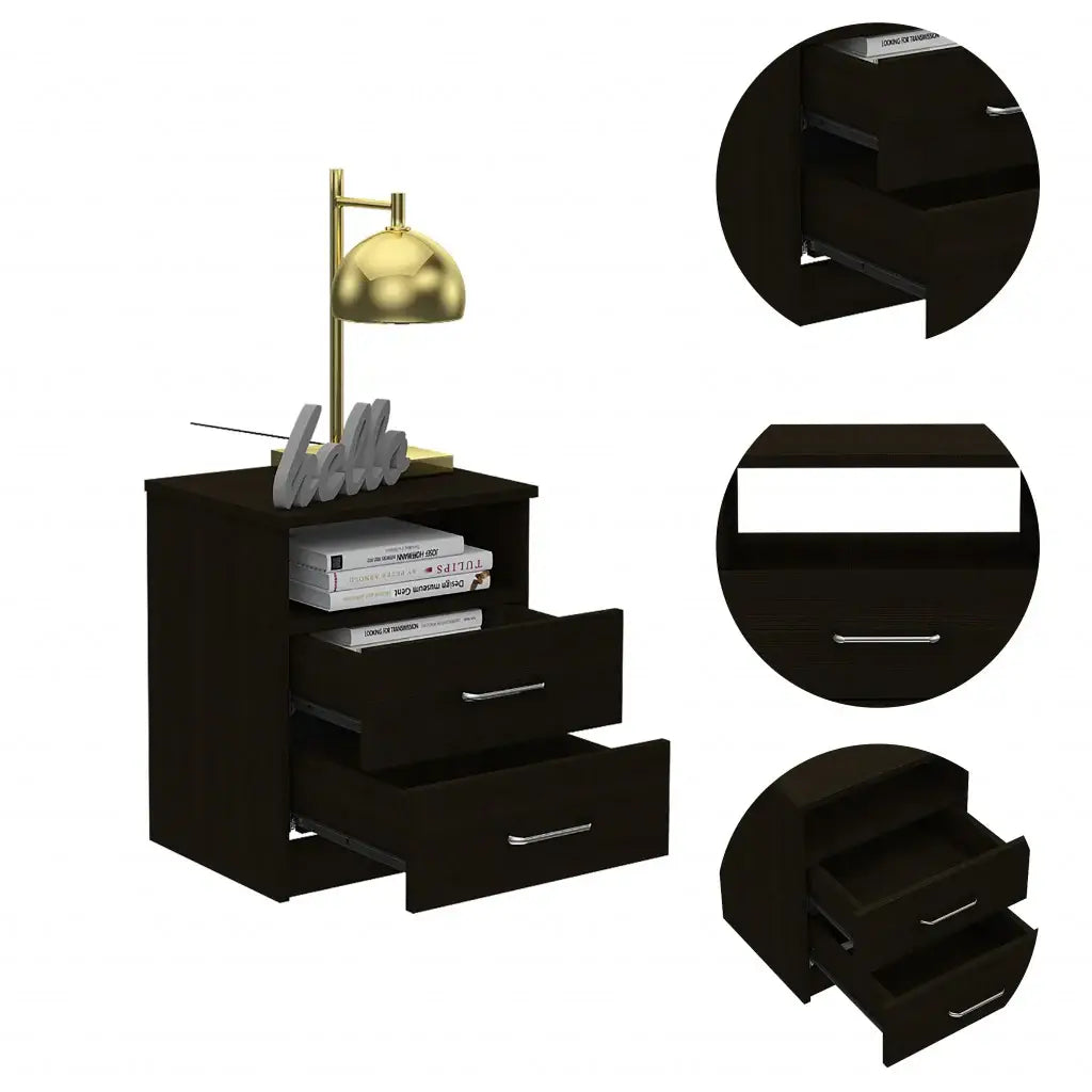 Brown Open Compartment Two Drawer Nightstand - Homeroots - Flyclothing LLC