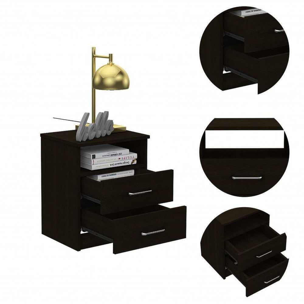 Brown Open Compartment Two Drawer Nightstand - Homeroots - Flyclothing LLC