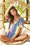 BiBi Tie Dye Terry V Neck Top With Double Strap - Trendsi - Flyclothing LLC