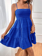 Smocked Tiered Sleeveless Mini Dress - Trendsi - Flyclothing LLC