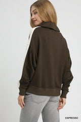 Umgee Color Block Polo Sweatshirt - Trendsi - Flyclothing LLC