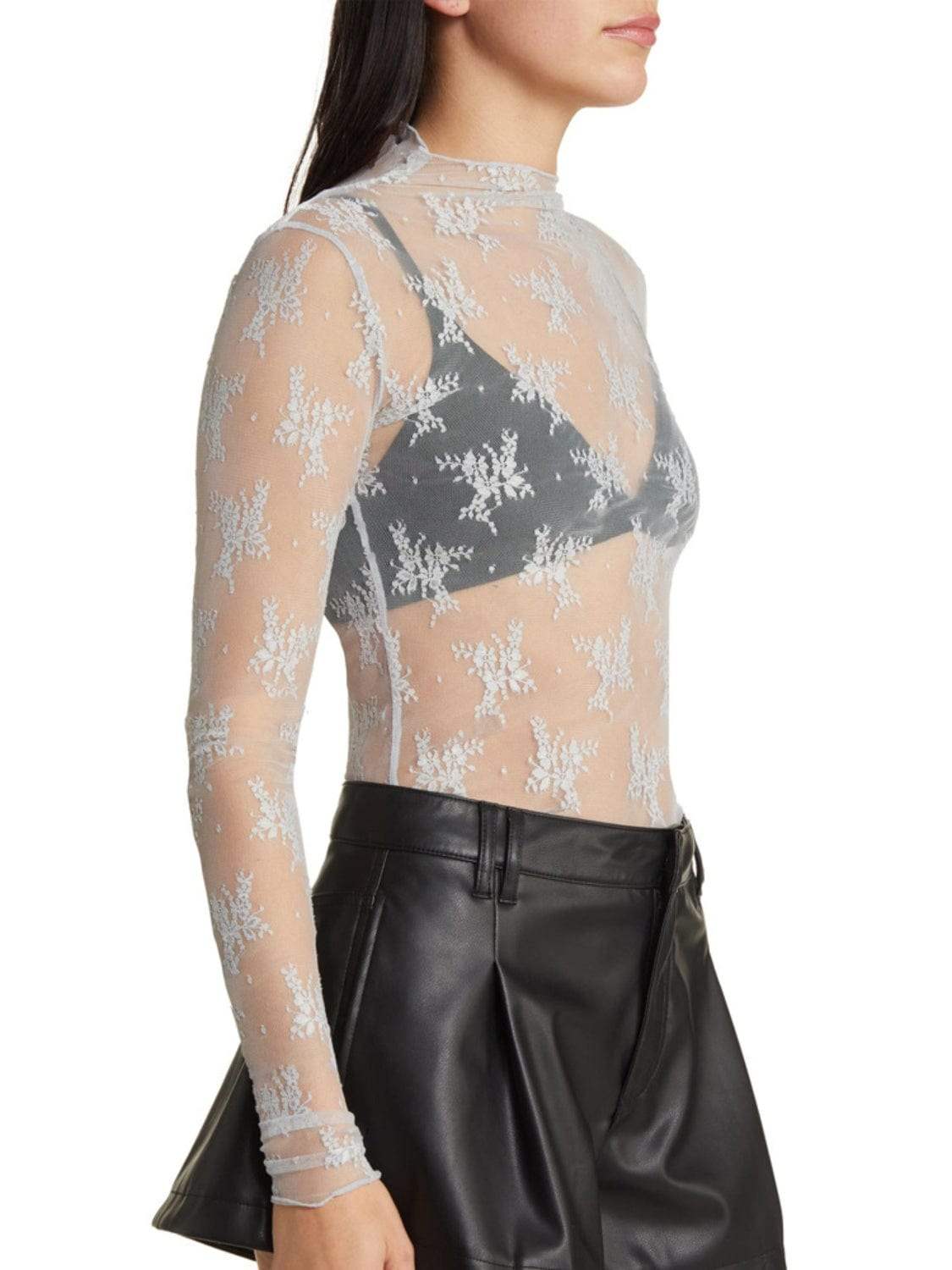 Lace Mock Neck Long Sleeve Blouse - Trendsi - Flyclothing LLC