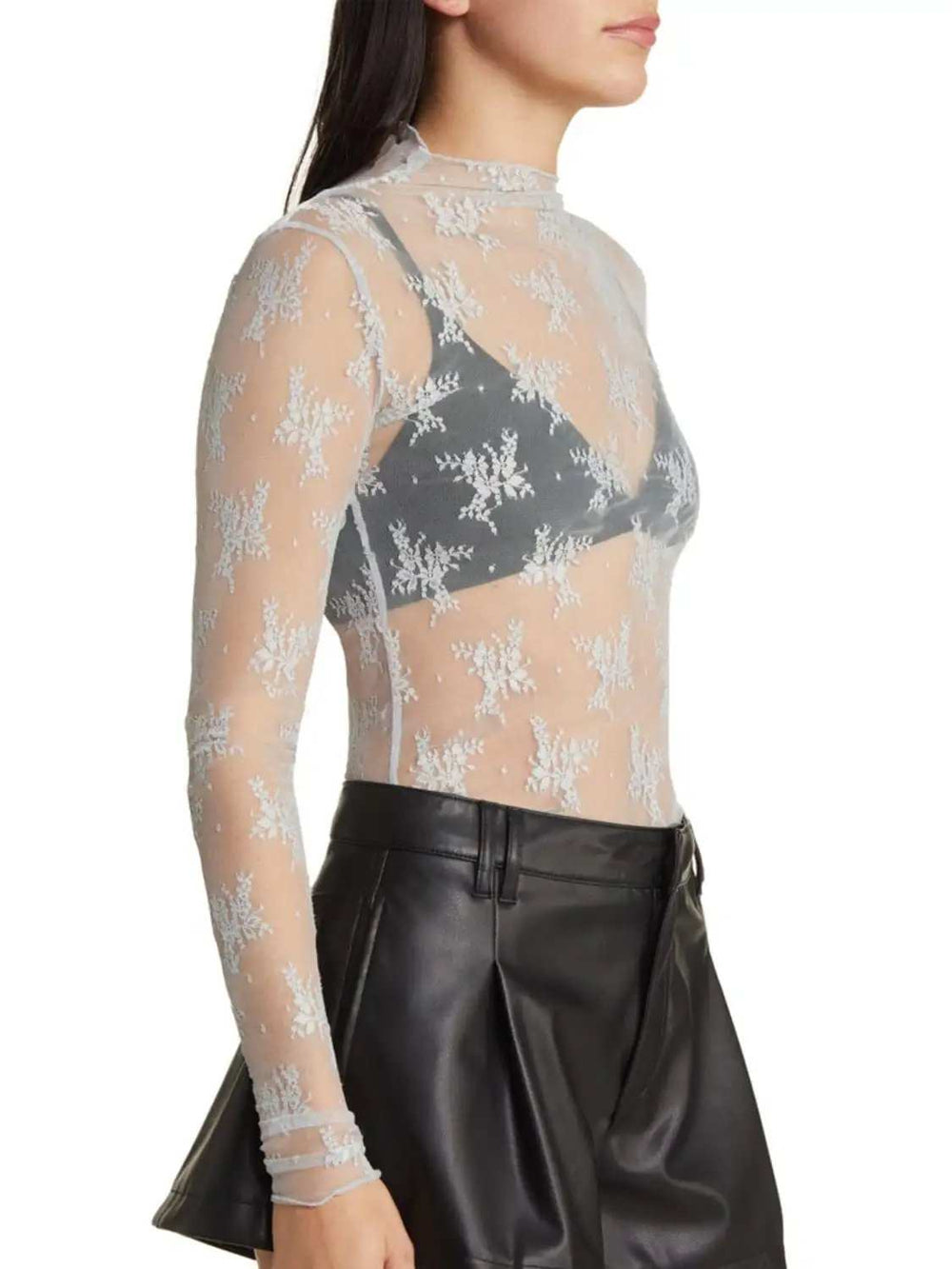 Lace Mock Neck Long Sleeve Blouse - Trendsi - Flyclothing LLC