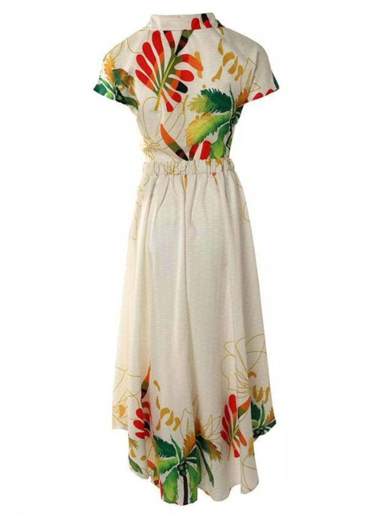 Tropical Print Button-Up Crop Top and Maxi Skirt Set、 - Trendsi - Flyclothing LLC