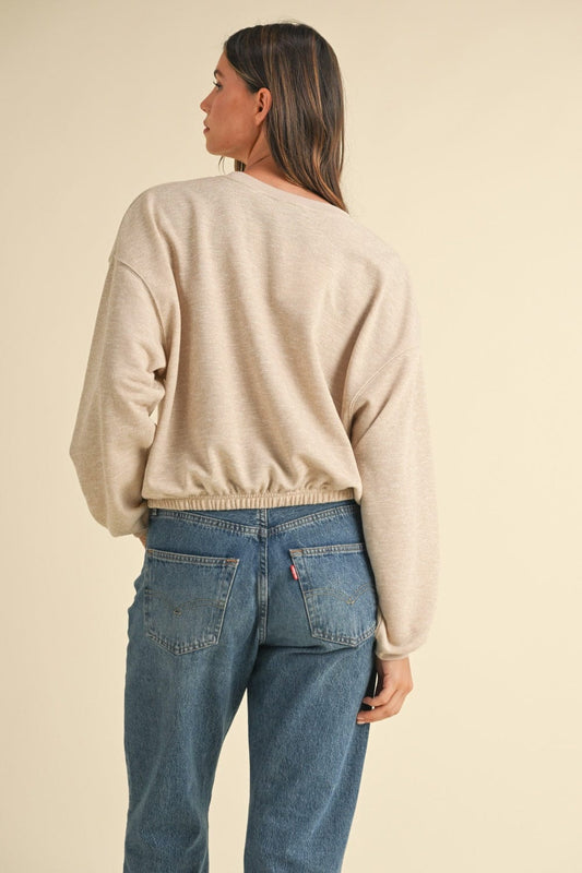 Mable Round Neck Letter Embroidery Crop Sweatshirt - Trendsi