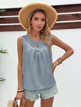 Ruched Round Neck Tank - Trendsi - Flyclothing LLC
