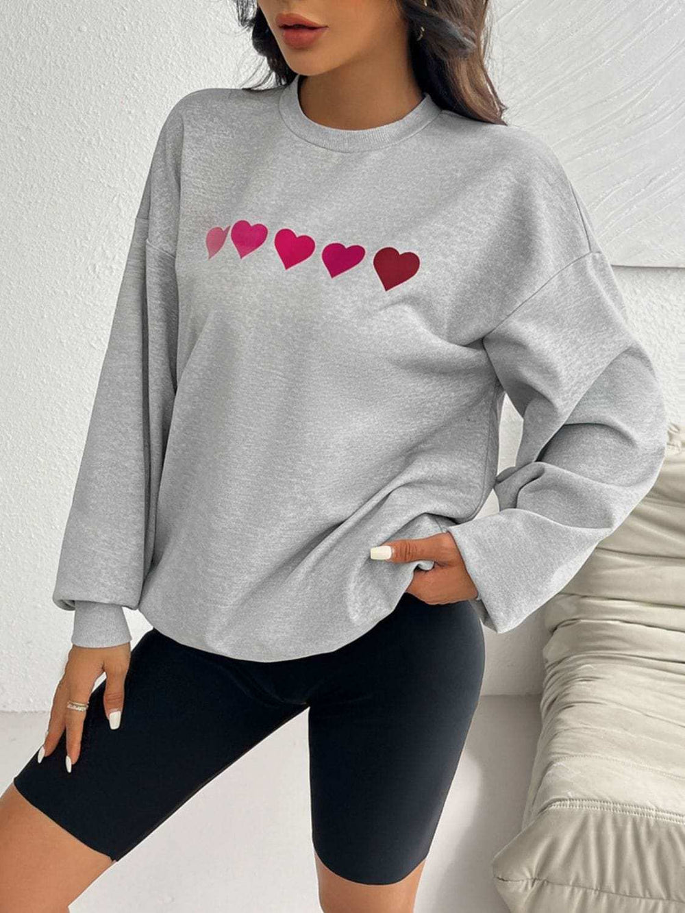 Devine Heart Dropped Shoulder Long Sleeve Sweatshirt - Trendsi - Flyclothing LLC