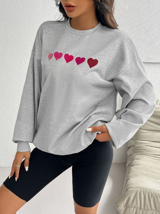 Devine Heart Dropped Shoulder Long Sleeve Sweatshirt - Trendsi