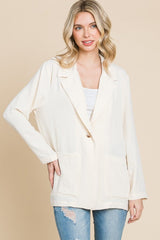 Culture Code One Button Long Sleeve Blazer with Pockets - Trendsi