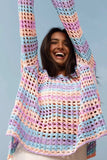 Openwork Side Slit Round Neck Striped Cover Up - Trendsi - Flyclothing LLC