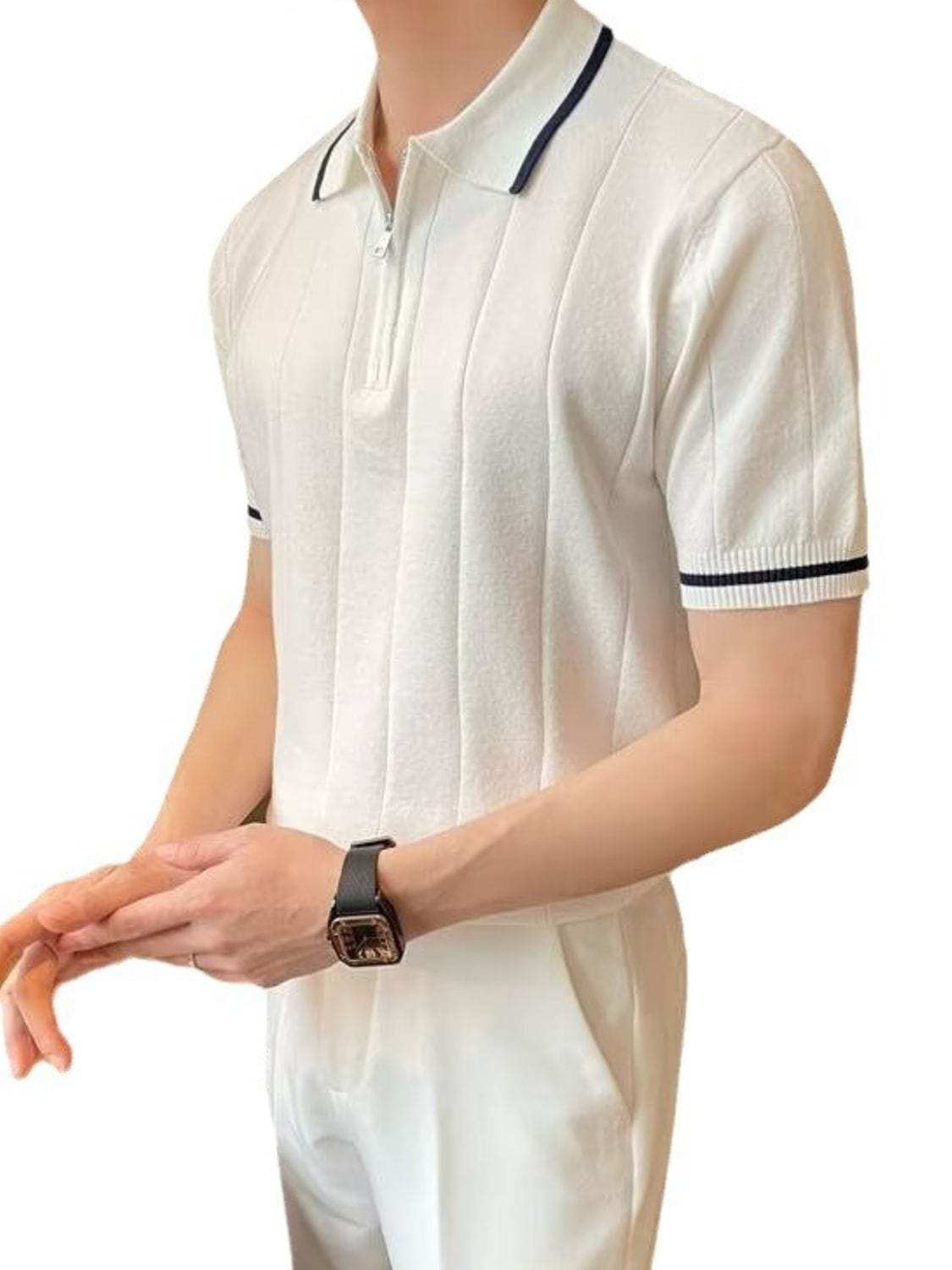 Men's Plus Size Quarter Zip Short Sleeve Polo - Trendsi - Flyclothing LLC