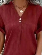 Full Size Casual V-Neck Short Sleeve Dress Plus Size - Trendsi - Flyclothing LLC