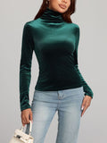 Solid Color Turtleneck Long Sleeve Top - Trendsi