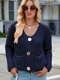 Round Neck Button Up Cardigan with Pockets - Trendsi - Flyclothing LLC