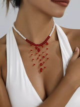 Pearl Beaded Dangle Necklace - Trendsi - Flyclothing LLC