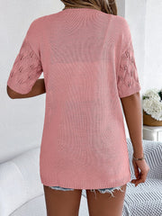 Openwork Open Front Short Sleeve Cardigan - Trendsi