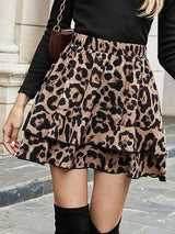 Ruffled Leopard Elastic Waist Skirt - Trendsi - Flyclothing LLC