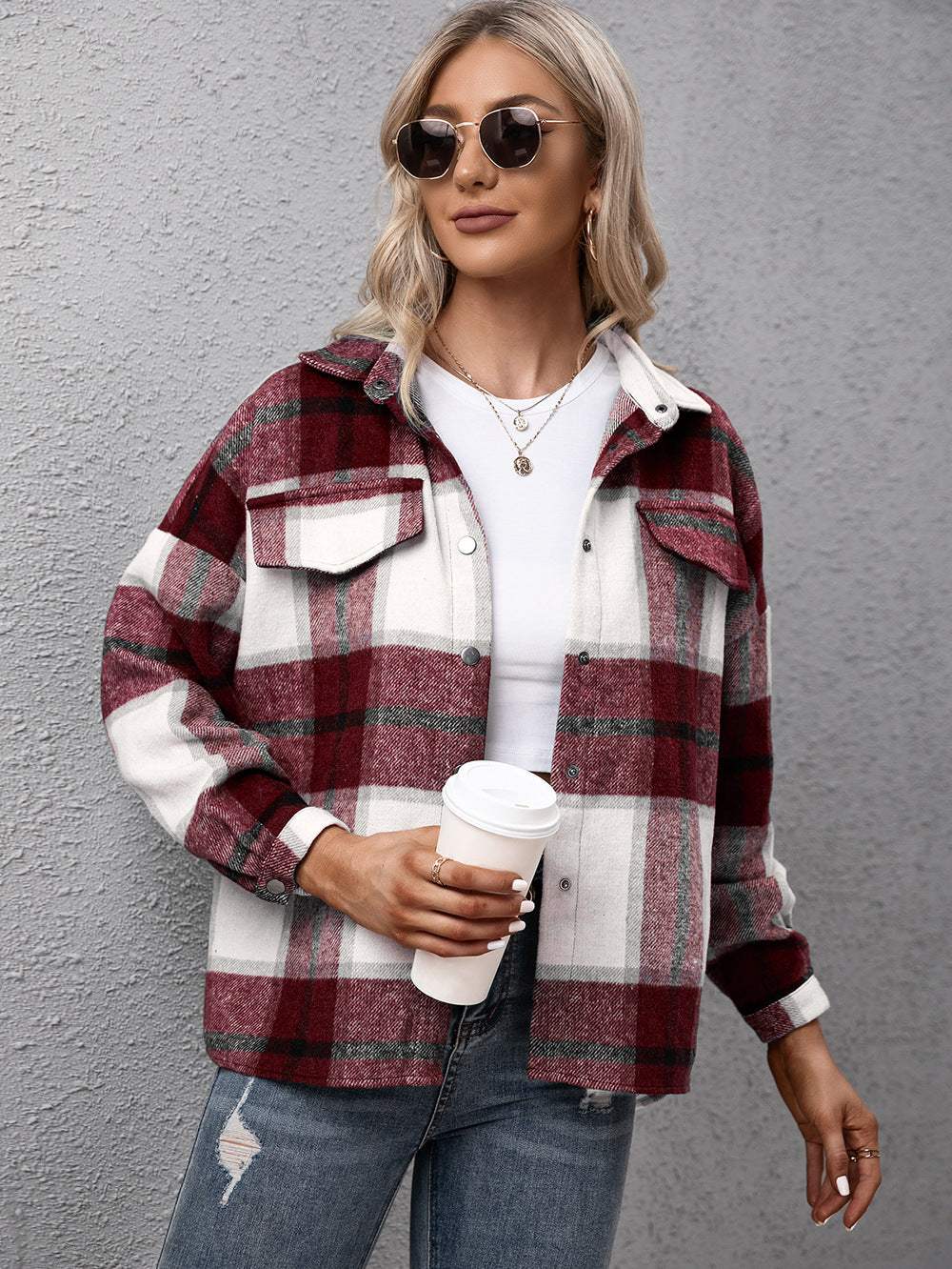Ivy Lane Plaid Long Sleeve Shirt Jacket - Trendsi - Flyclothing LLC