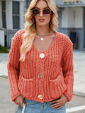 Round Neck Button Up Cardigan with Pockets - Trendsi - Flyclothing LLC