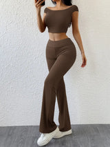 Boat Neck Cap Sleeve Top and Pants Set - Trendsi - Flyclothing LLC