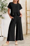 Peplum Round Neck Short Sleeve Top and Pants Set - Trendsi - Flyclothing LLC