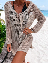 Openwork Tie Neck Cover-Up - Trendsi - Flyclothing LLC