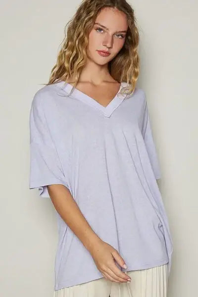 POL V-Neck Half Sleeve T-Shirt - Trendsi - Flyclothing LLC