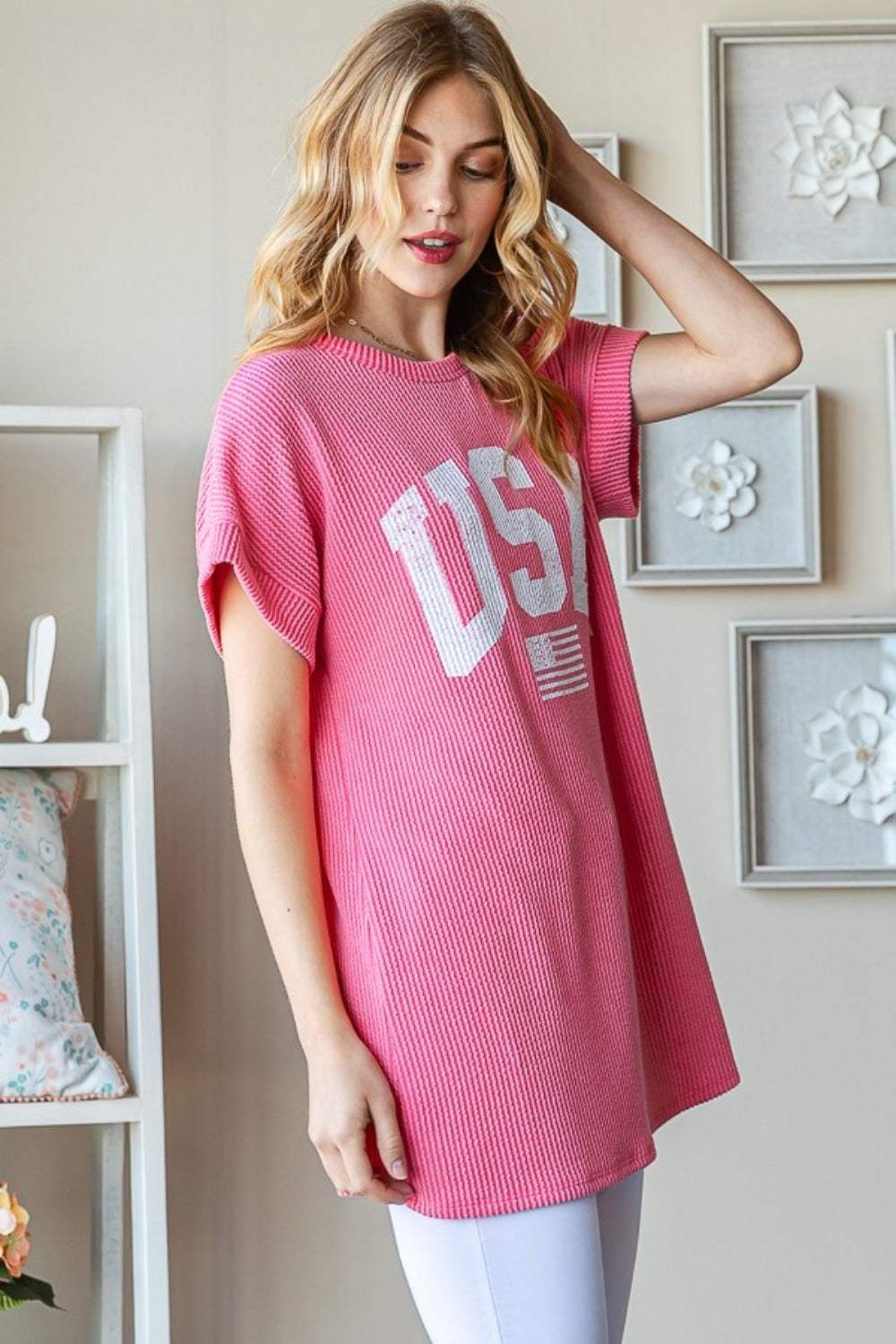 Heimish Full Size USA Graphic Short Sleeve Ribbed Top - Trendsi - Flyclothing LLC