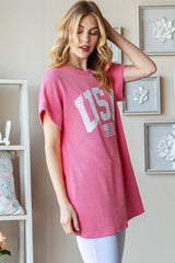 Heimish Full Size USA Graphic Short Sleeve Ribbed Top - Trendsi - Flyclothing LLC