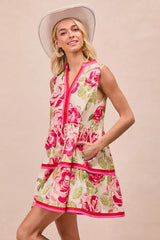 BiBi Floral Woven Contrast Edge Tiered Ruffle Mini Dress - Trendsi - Flyclothing LLC