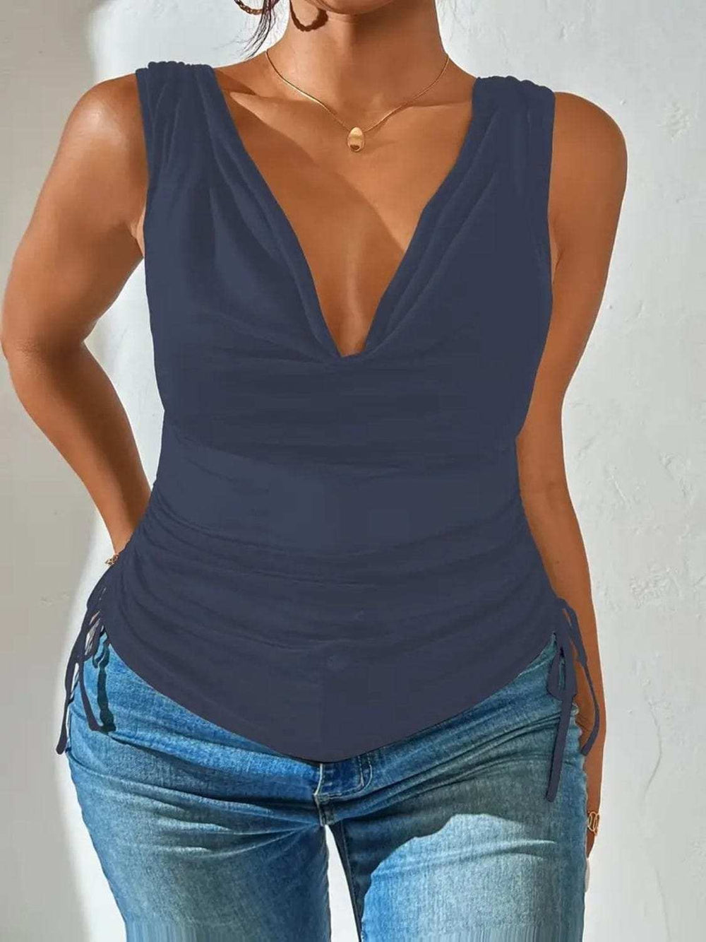 Side Drawstring Ruched Tank - Trendsi - Flyclothing LLC