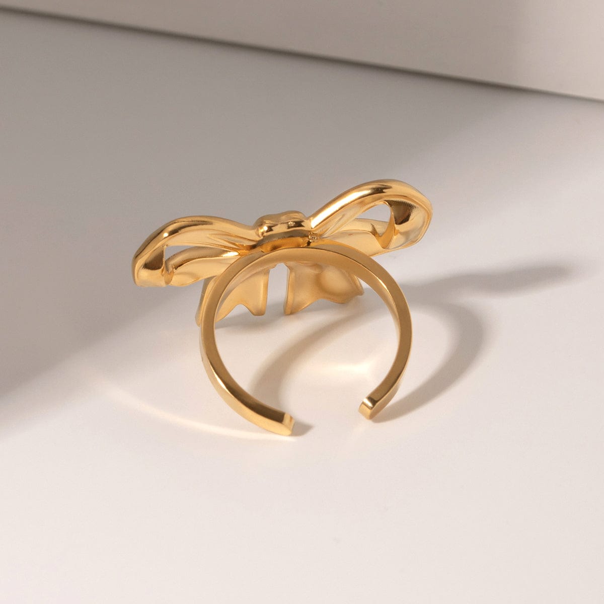 18K Gold-Plated Stainless Steel Bow Ring - Trendsi