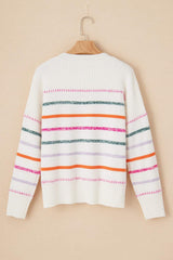 Striped Round Neck Dropped Shoulder Sweater - Trendsi - Flyclothing LLC
