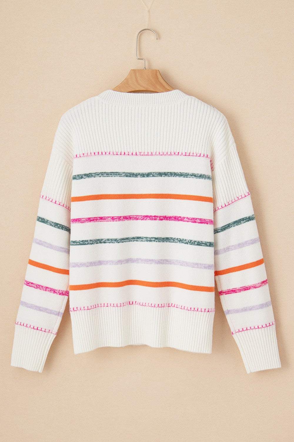 Striped Round Neck Dropped Shoulder Sweater - Trendsi - Flyclothing LLC