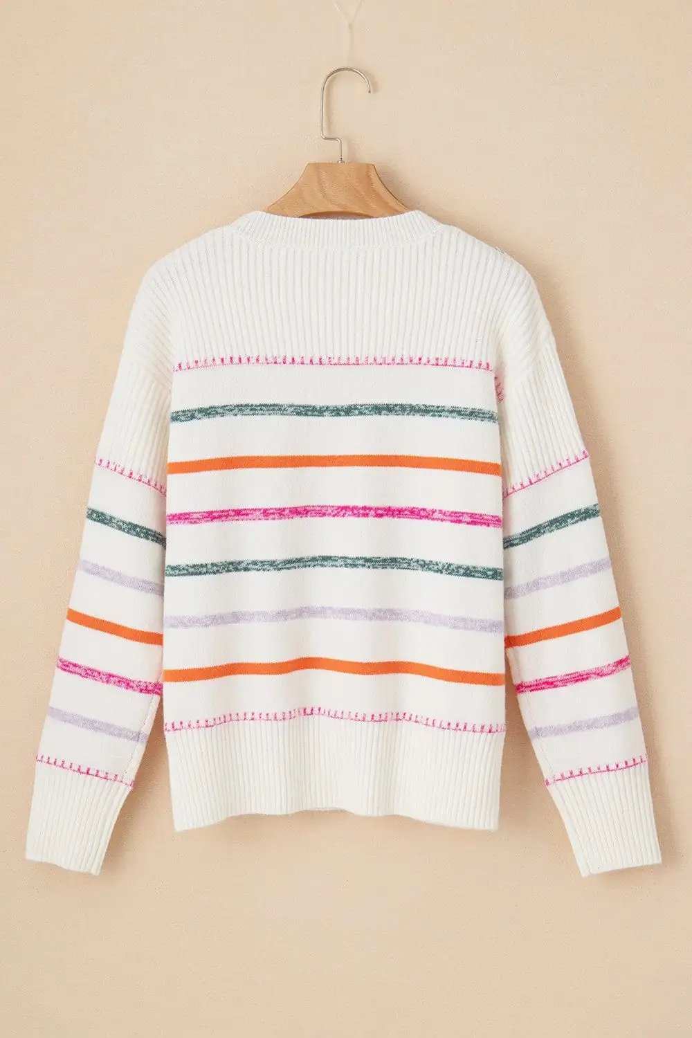 Striped Round Neck Dropped Shoulder Sweater - Trendsi - Flyclothing LLC