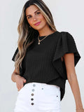 Round Neck Ruffle Sleeve Top - Trendsi - Flyclothing LLC