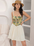 Floral Lace Up Corset Mini Cami Dress - Trendsi
