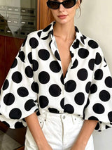 Polka Dot Puff Sleeve Shirt - Trendsi - Flyclothing LLC