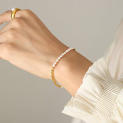 Freshwater Pearl Titanium Steel Bracelet - Trendsi