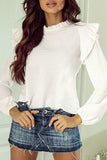 Frill Mock Neck Ruffled Balloon Sleeve Blouse - Trendsi