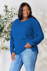 Basic Bae Full Size Ribbed Round Neck Slit Knit Top - ShopBasicbae - Flyclothing LLC