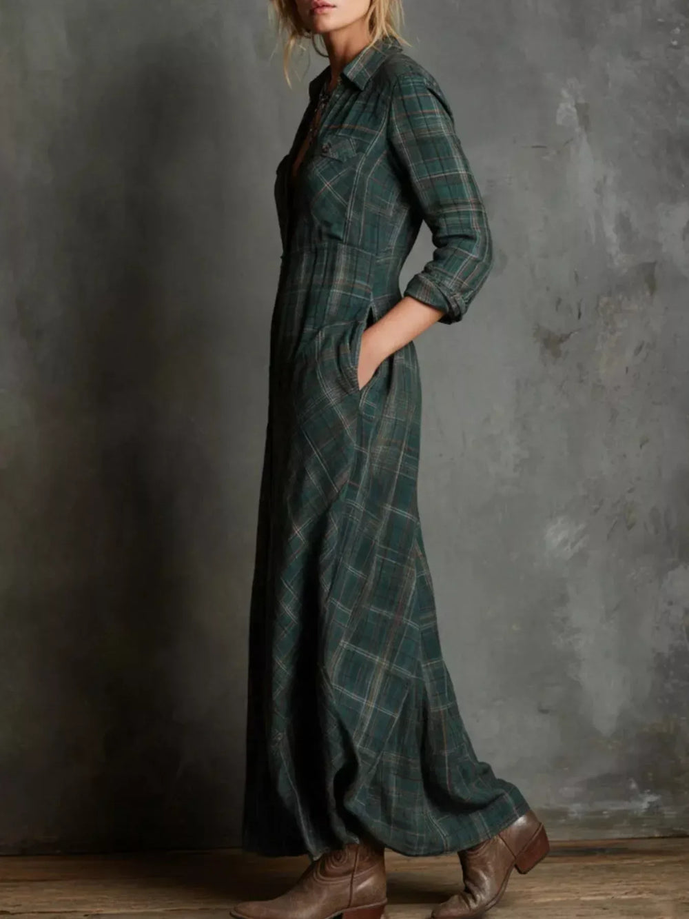 Full Size Plaid Button-Down Maxi Dress Plus Size - Trendsi - Flyclothing LLC