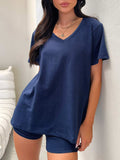 V-Neck T-Shirt and Shorts Set - Trendsi - Flyclothing LLC