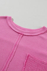 Pocketed Round Neck Three-Quarter Sleeve T-Shirt - Trendsi - Flyclothing LLC